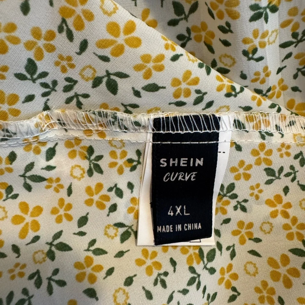 Yellow & Green Ditsy Floral Skirt 4X/US 22 Breezy Flowy w/Tie Belt SHEIN